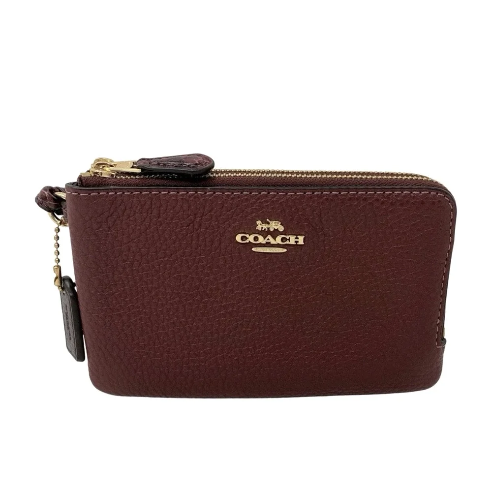 COACH Double Corner Zip Wristlet Wallet NWT Wine Multi Pebbled Leather Gold Tone